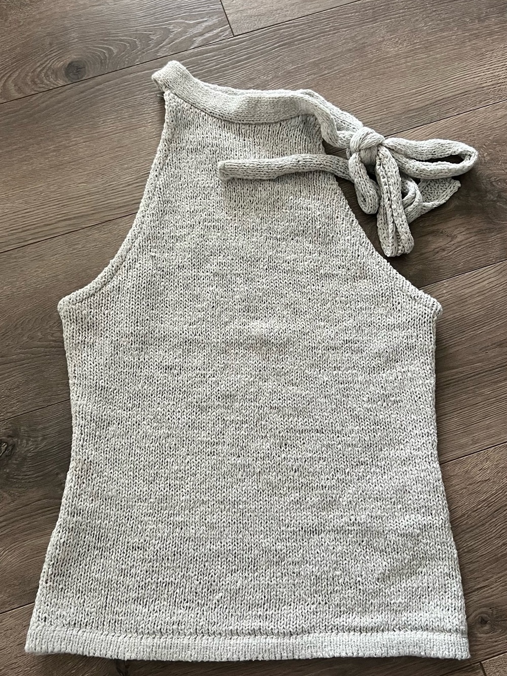 Zara Sleeveless Tie-Shoulder Knit Tank Top - Light Gray